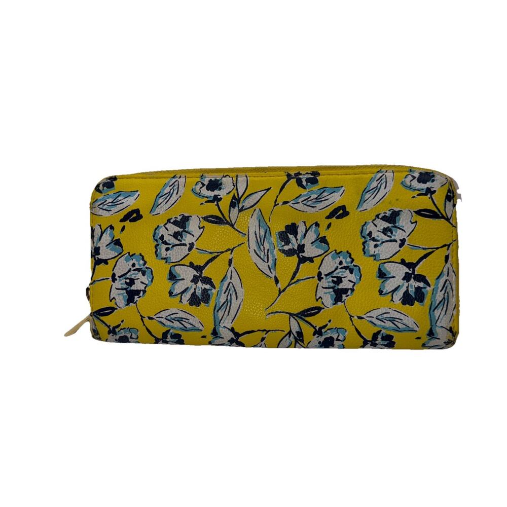 Wallet - 8” x 4” Zip Around Wallet Yellow Grey Flowers